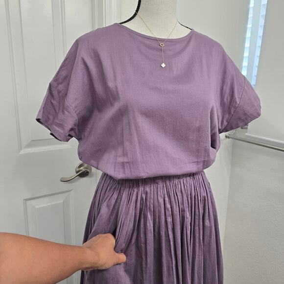 Urban Research DOORS Purple Cotton Midi Dress M Gathered Waist Japan Minimalist - Picture 7 of 13
